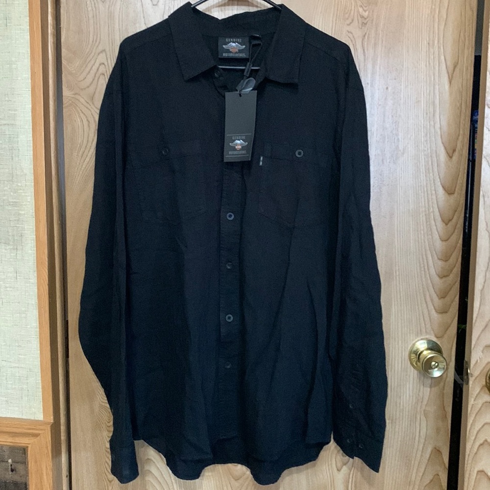 NICE Black, Harley Davidson linen long sleeve shirt. Size X-LARGE